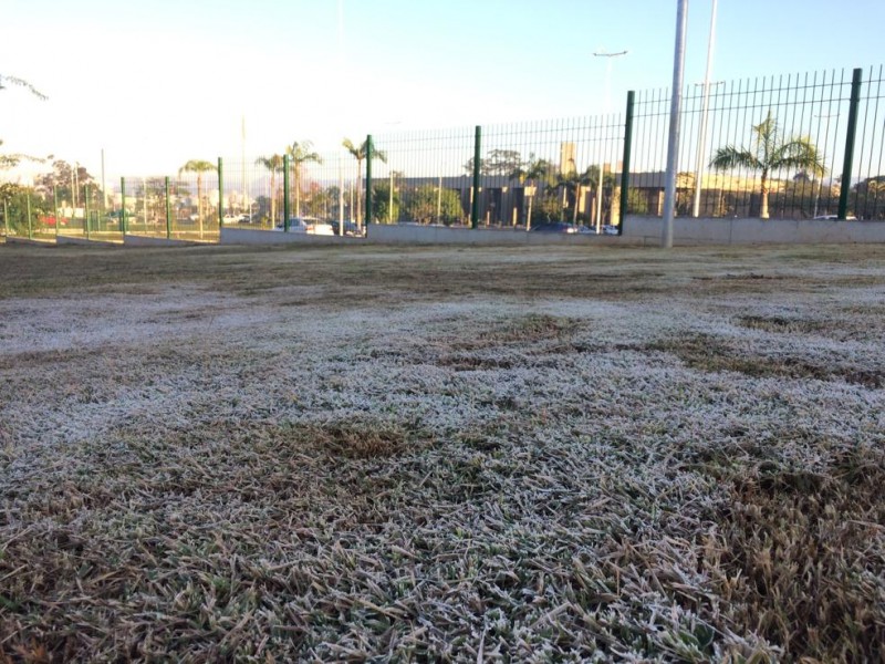 Criciúma, no Sul de Santa Catarina, foi outra cidade que registrou geada. A temperatura chegou aos 0°C nesta manhã. – Foto: Divulgação
