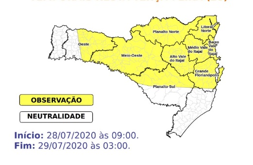 Defesa Civil emitiu alerta para as regi&otilde;es em amarelo no mapa – Foto: Defesa Civil/Divulga&ccedil;&atilde;o
