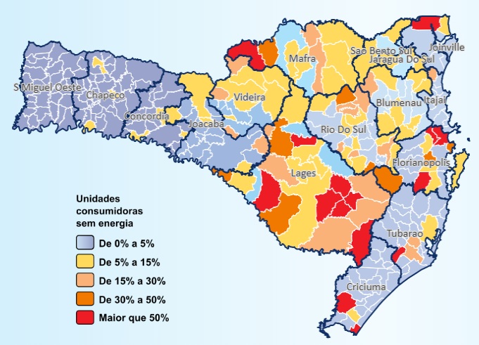 Retomada total na energia em Santa Catarina pode demorar até domingo