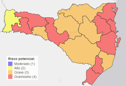 Mapa com classifica&ccedil;&atilde;o de risco por regi&atilde;o – Foto: Governo de Santa Catarina