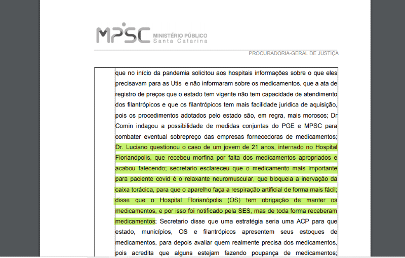 Ata da reunião realizada em 24 de julho entre MPSC e SES – Foto: Reprodução/ND