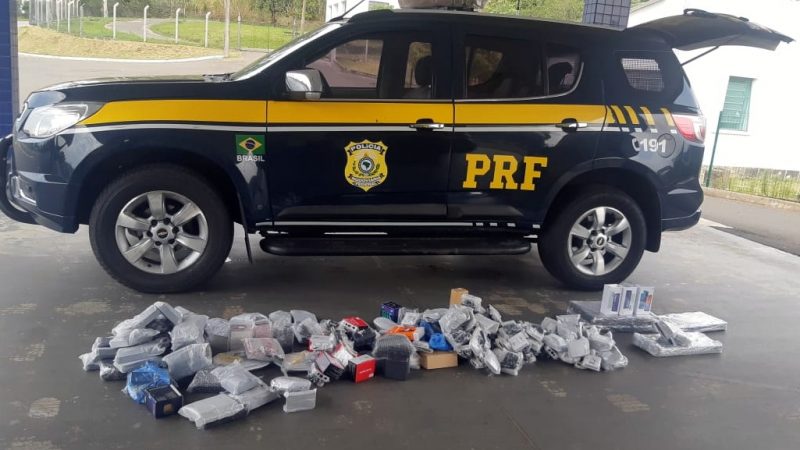 Aproximadamente 250 itens oriundos do Paraguai foram apreendidos pela PRF na BR-282, em Irani – Foto: PRF/ND