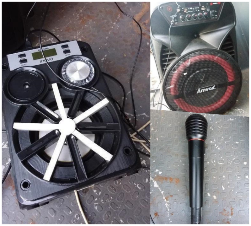 Materiais apreendidos na festa realizada no quintal de uma casa – Foto: Pol&iacute;cia Militar/Divulga&ccedil;&atilde;o/ND