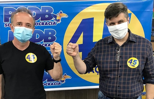 Saulo Sperotto (PSDB) e vice Alencar Mendes (DEM) v&atilde;o disputar a majorit&aacute;ria – Foto: Ca&ccedil;ador Online/Divulga&ccedil;&atilde;o