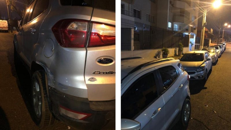 Carros que estavam estacionados foram danificados pelo condutor – Foto: PM Chapec&oacute;