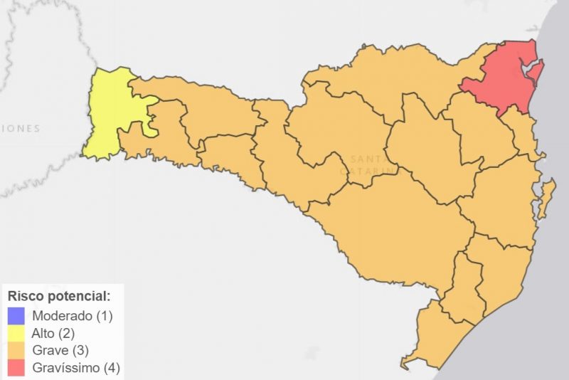 Extremo Oeste &eacute; a &uacute;nica regi&atilde;o classificada com risco potencial alto em SC – Foto: Reprodu&ccedil;&atilde;o / Governo de SC