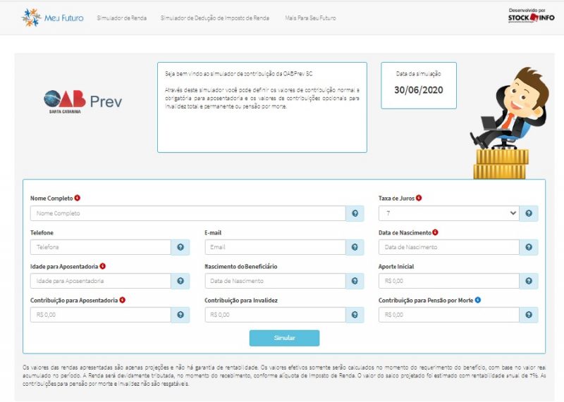 Simulador de renda permite projetar valor da aposentadoria na previdência privada. – Foto: OABPrev-SC