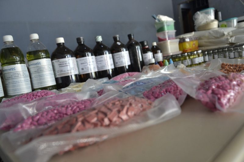 Pol&iacute;cia encontra laborat&oacute;rio clandestino de drogas sint&eacute;ticas e anabolizantes em Navegantes – Foto: Pol&iacute;cia Militar de SC