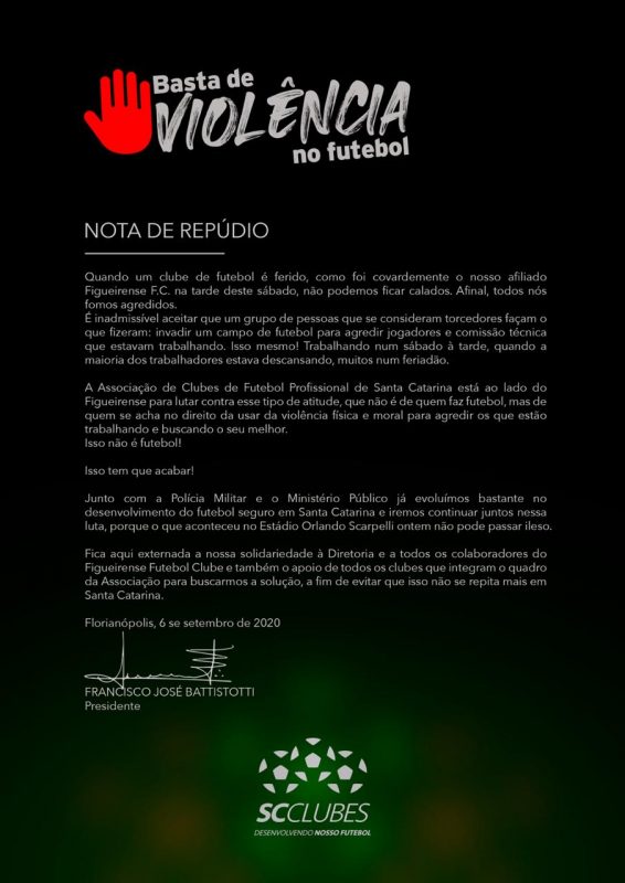 Basta de viol&ecirc;ncia – Foto: SC Clubes/divulga&ccedil;&atilde;o