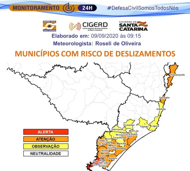 Alerta é voltado para cidades localizadas ao Sul do Estado – Foto: Defesa Civil/Divulgação
