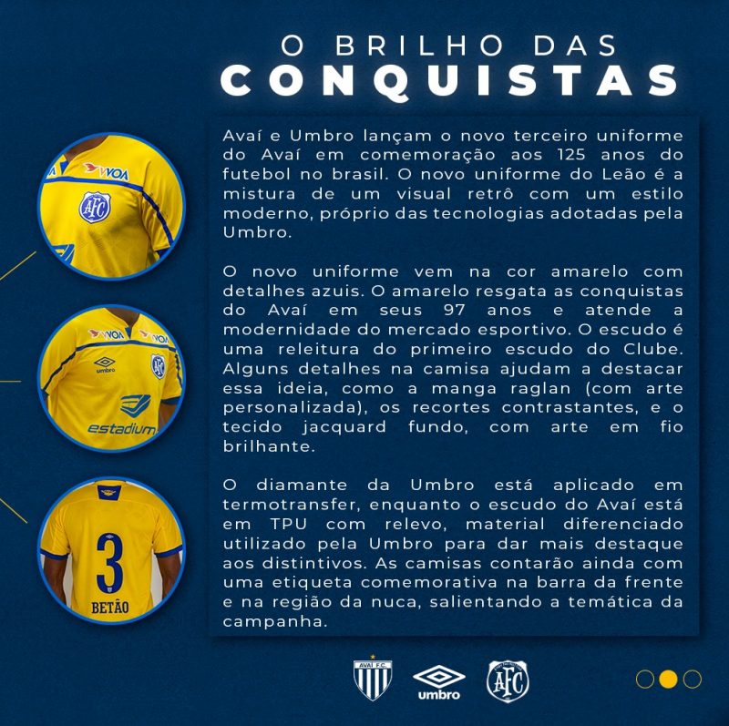 O brilho das conquistas. Terceiro Uniforme do Ava&iacute; – Foto: Ava&iacute;/Umbro/Divulga&ccedil;&atilde;o/ND