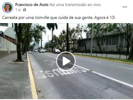 Post divulgou a carreata no Centro de Joinville – Foto: Redes sociais/ND