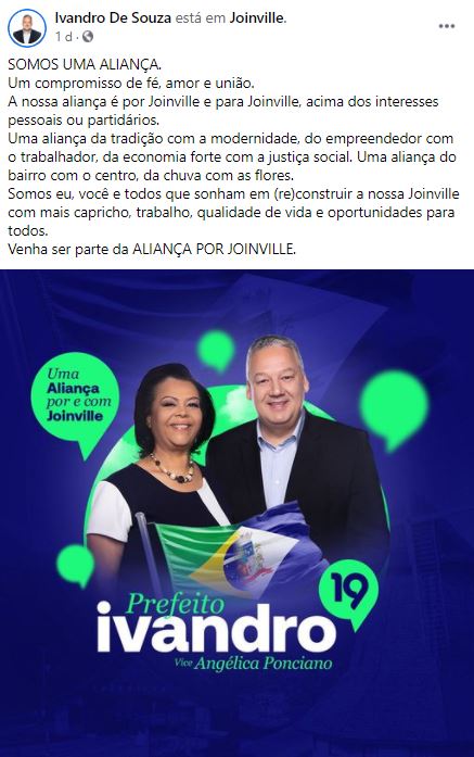 Post deu largada &agrave; campanha de Ivandro de Souza – Foto: Redes sociais/ND