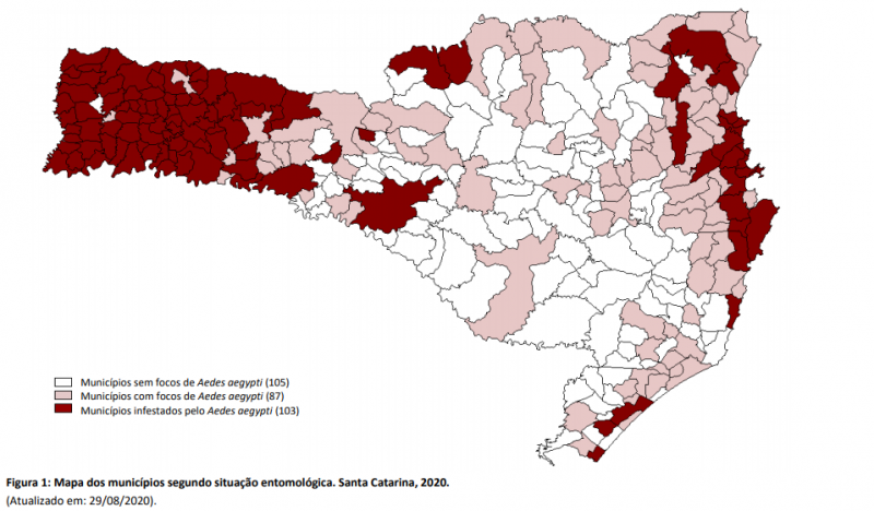 Mapeamento de focos de dengue no Estado – Arte: Dive/SC/Reprodução/ND