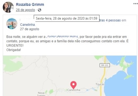 Rozalba pediu ajuda para localizar a amiga que havia matado – Foto: Reprodu&ccedil;&atilde;o/Facebook