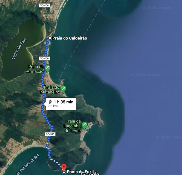 Toda a regi&atilde;o costeira entre a praia do Caldeir&atilde;o e a Ponta do Fuzil ser&aacute; fiscalizada – Foto: Google Maps/Divulga&ccedil;&atilde;o/ND