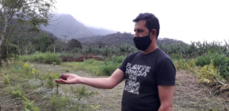 Kleber Fernandes, dono da horta de pancs na Estrada do Pico, em Pirabeiraba, Joinville – Foto: Dani Lando