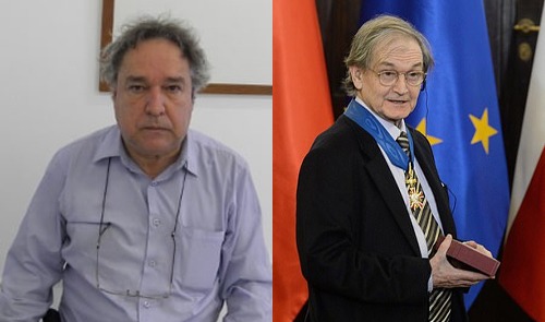 Jorge Gon&ccedil;alves Cardoso, professor da Udesc Joinville, e o nobem Roger Penrose – Foto: Montagem/Divulga&ccedil;&atilde;o ND