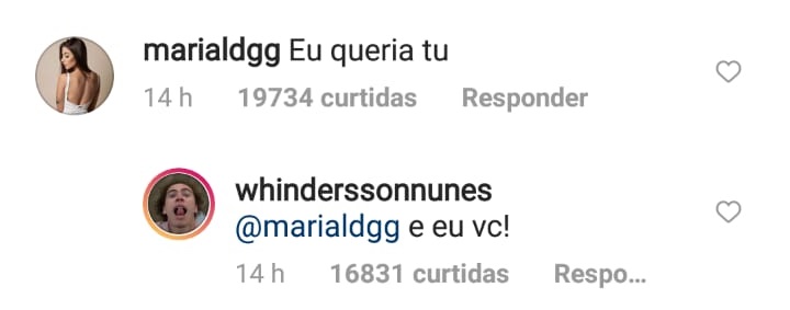 Whindersson Nunes e estudante catarinense Maria Lina trocam mensagens carinhosas no Instagram &#8211; Foto: Reprodução/Instagram