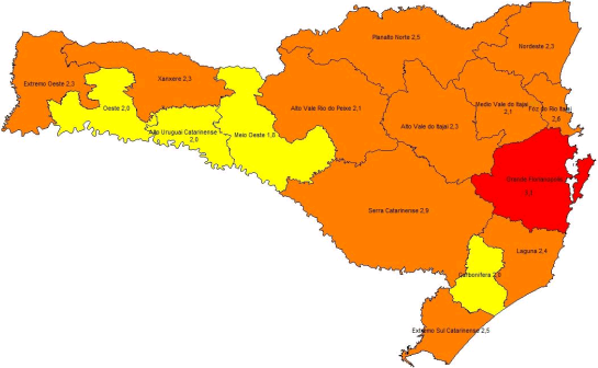 Mapa de risco divulgado pela SES nesta quarta-feira (4) &#8211; Foto: SES/Divulgação/ND