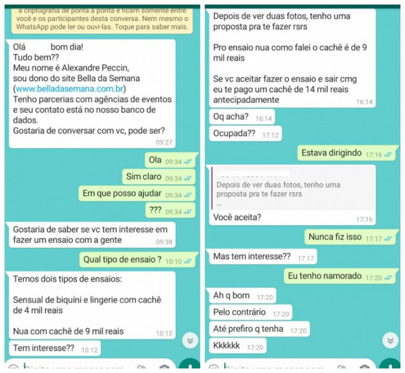 Golpista se passa por empres&aacute;rio de SC e pede fotos &iacute;ntimas de modelos – Foto: Reprodu&ccedil;&atilde;o/ND