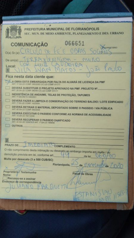 Documento de embargo emitido pela prefeitura – Foto: Reprodu&ccedil;&atilde;o/ND