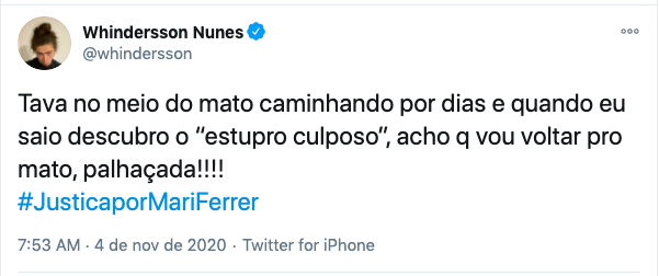 O comediante Whindersson Nunes&nbsp; se manifestou nesta manh&atilde;&nbsp; de ter&ccedil;a (4) sobre o caso – Foto: Twitter/Reprodu&ccedil;&atilde;o