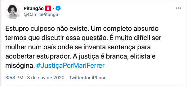 Camila Pitanga foi uma das celebridades que se manifestou sobre o caso – Foto: Twitter/Divulga&ccedil;&atilde;o