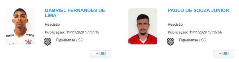 Gabriel Lima, al&eacute;m de Kek&eacute;. Embora n&atilde;o apare&ccedil;a na imagem, Everton GAldino tamb&eacute;m saiu no boletim, nesta quarta-feira, e n&atilde;o tem mais v&iacute;nculo com o Figueirense – Foto: BID/CBF/divulga&ccedil;&atilde;o