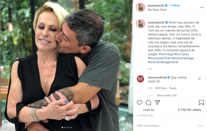 Ana Maria Braga lamenta morte do colega nas redes sociais