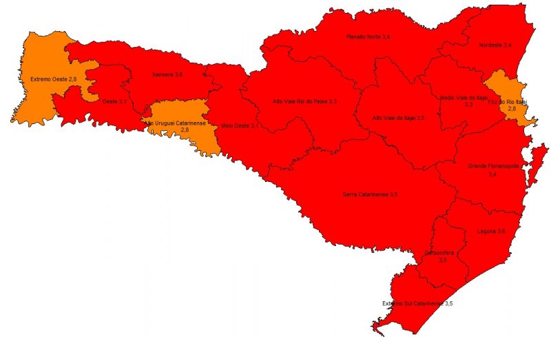 Novo mapa de risco da Covid-19 em Santa Catarina mostra 13 regiões em nível gravíssimo – Foto: Divulgação/ND