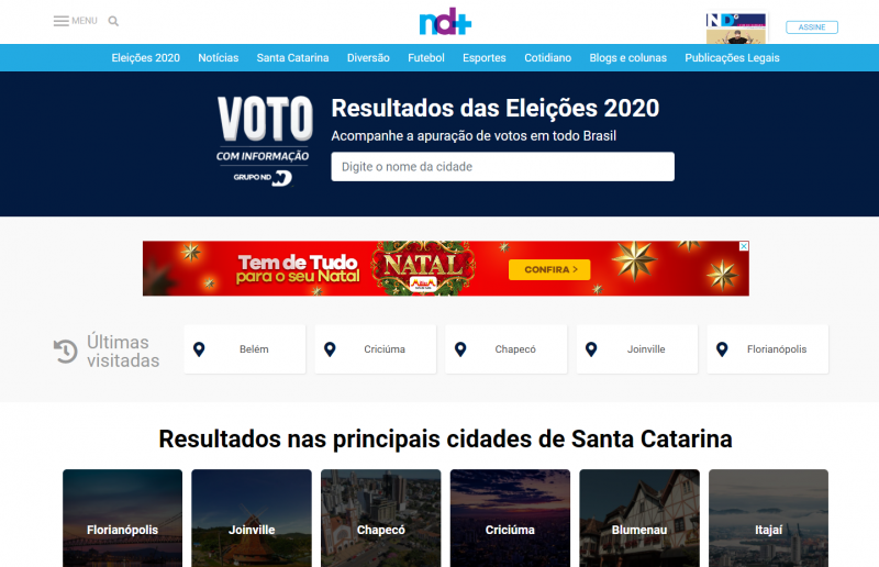 Tela inicial da plataforma de votação do ND Mais