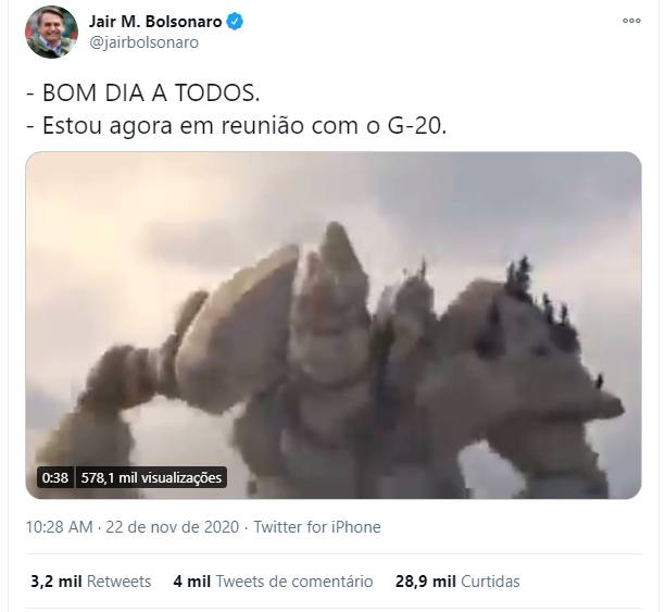 Post foi publicado na manh&atilde; deste domingo (22) nas redes sociais do Presidente – Foto: Twitter/Reprodu&ccedil;&atilde;o