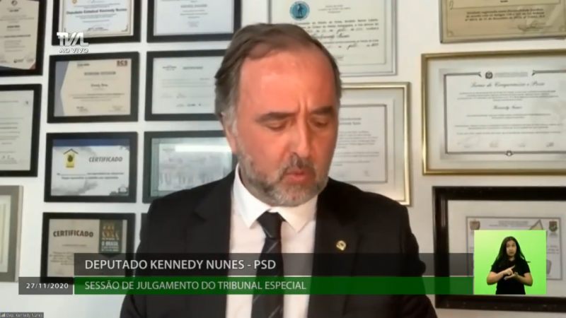 Kennedy Nunes (PSD) participou da sess&atilde;o virtualmente, em raz&atilde;o da infec&ccedil;&atilde;o por Covid-19 da qual se recupera – Foto: TVAL/Divulga&ccedil;&atilde;o/ND