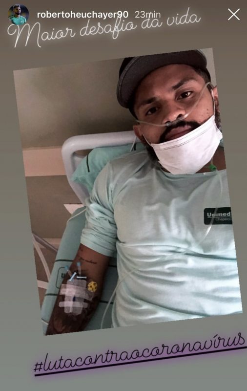 Roberto, da Chapecoense precisou de interna&ccedil;&atilde;o ap&oacute;s contamina&ccedil;&atilde;o por covid-19- Foto: Reprodu&ccedil;&atilde;o em rede social/ND