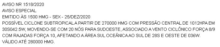 Marinha do Brasil divulga alerta de ciclone na costa Sul do Brasil – Foto: Reprodu&ccedil;&atilde;o/Marinha do Brasil
