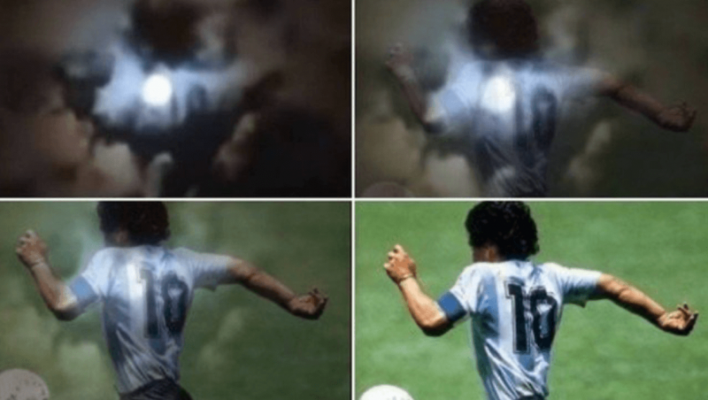 A imagem vista no c&eacute;u, entre as nuvens, e a foto emblem&aacute;tica de Maradona. Coincid&ecirc;ncia? – Foto: Reprodu&ccedil;&atilde;o Twitter