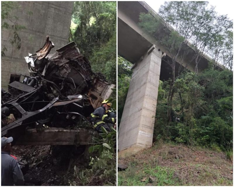 Motorista perde o controle da dire&ccedil;&atilde;o e despenca de ponte – Foto: Corpo de Bombeiros