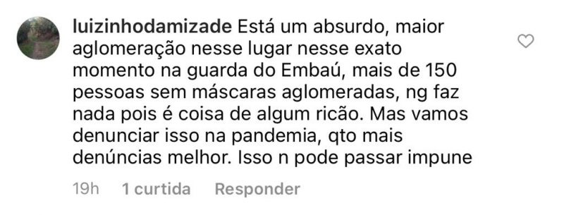 Coment&aacute;rio na p&aacute;gina do beach club destaca a aglomera&ccedil;&atilde;o no local – Foto: Reprodu&ccedil;&atilde;o/Instagram/ND