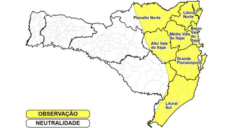 &Aacute;reas em alerta para riscos de deslizamentos e alagamentos em Santa Catarina – Foto: Defesa Civil/Divulga&ccedil;&atilde;o