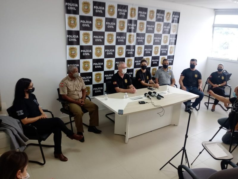 Pol&iacute;cia Civil concedeu entrevista coletiva sobre o caso do sequestro de crian&ccedil;a em Palho&ccedil;a – Foto: Pol&iacute;cia Civil/Divulga&ccedil;&atilde;o/ND