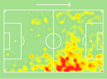 Mapa de calor de Bruno Michel na S&eacute;rie B – Foto: SofaScore/Reprodu&ccedil;&atilde;o