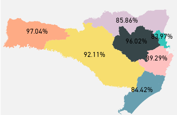 &Iacute;ndice de ocupa&ccedil;&atilde;o global de UTI por regi&atilde;o, atualizado nesta quarta-feira (9) – Foto: SES/Reprodu&ccedil;&atilde;o/ND