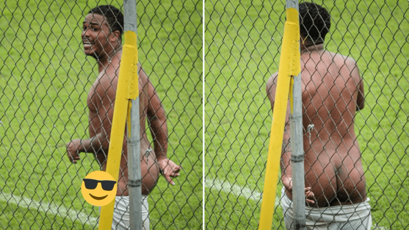 Emerson Carioca festeja o gol que deu o acesso in&eacute;dito ao Sampaio Correa, mas ficou pelad&atilde;o – Foto: Reprodu&ccedil;&atilde;o Internet