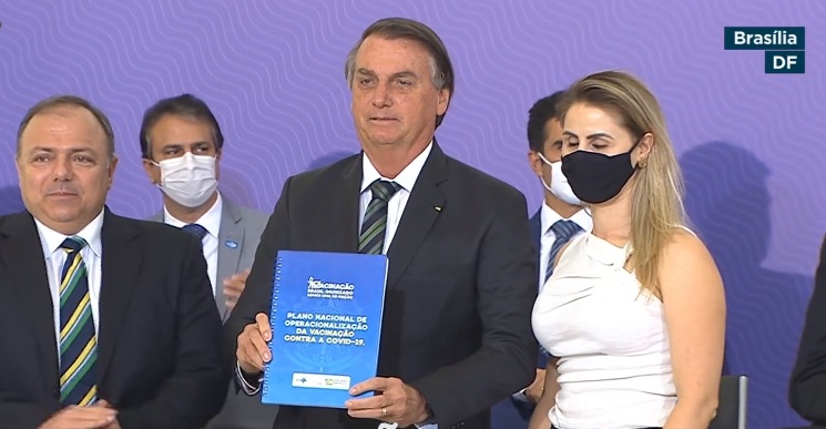 Presidente Jair Bolsonaro participa do lan&ccedil;amento do Plano Nacional de Operacionaliza&ccedil;&atilde;o da Vacina&ccedil;&atilde;o Contra a Covid-19. – Foto: Reprodu&ccedil;&atilde;o/Facebook/ND