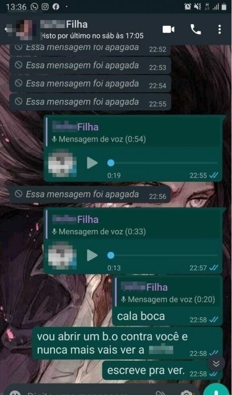 Conversa do pai de Amanda* com o casal que sequestrou Fab&iacute;ola – Foto: Reprodu&ccedil;&atilde;o