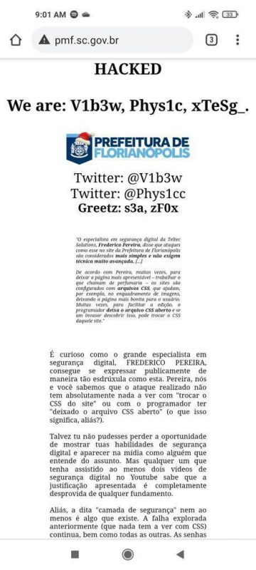 Site da Prefeitura de Florian&oacute;polis &eacute; hackeado novamente – Foto: Reprodu&ccedil;&atilde;o/ND
