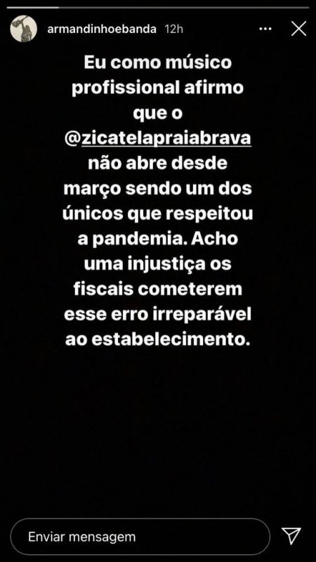 Armandinho saiu em defesa do Zicatela em suas redes sociais – Foto: Reprodu&ccedil;&atilde;o Instagram/ND