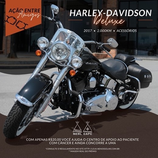 Prêmio da ação solidária é uma moto Harley Davidson Deluxe