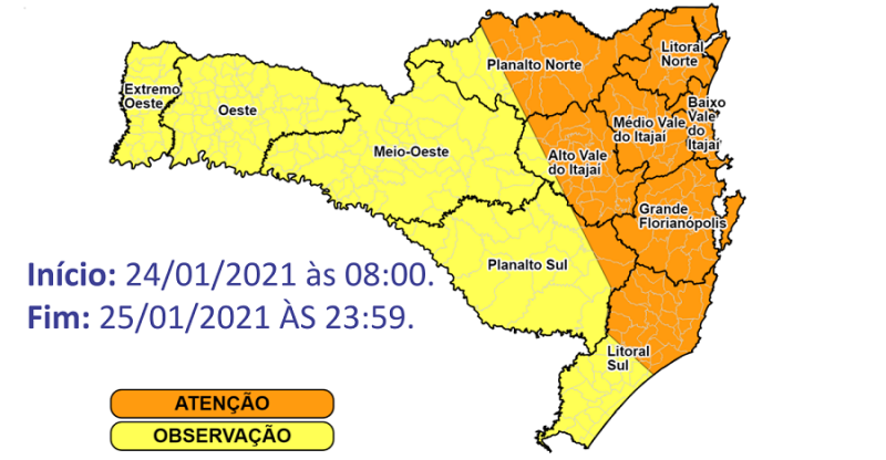 Defesa Civil emitiu novo alerta de temporais em Santa Catarina – Foto: Defesa Civil/Divulgação